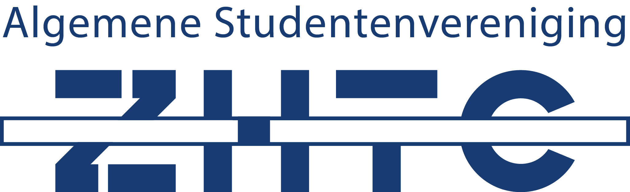 Logo van ZHTC in blauweletters met een horizontale streep door de letters 'ZHTC'. Boven het logo staat Alegemene studentenvereniging